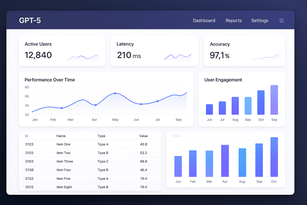 AI-generated dashboard showing performance metrics - ChatGPT 5.0 - aihika.com