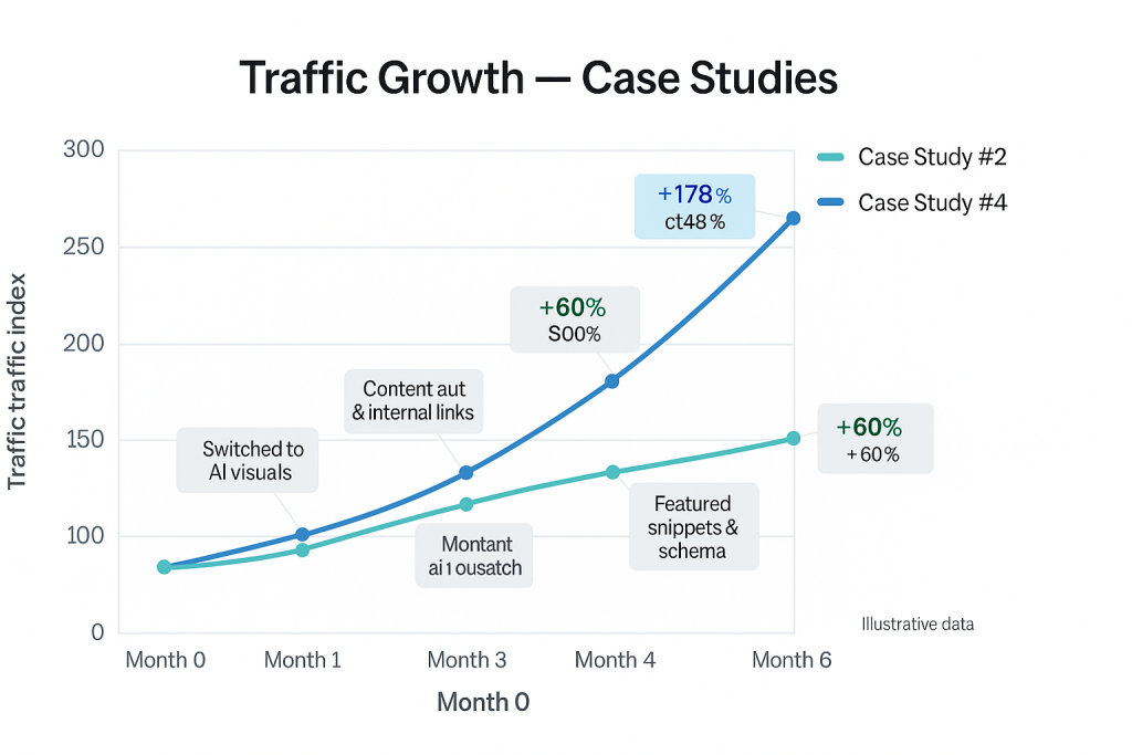 ChatGPT SEO case study results showing 60-178% traffic growth over time