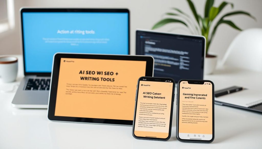Comparison of top AI-powered SEO writing tools on multiple devices