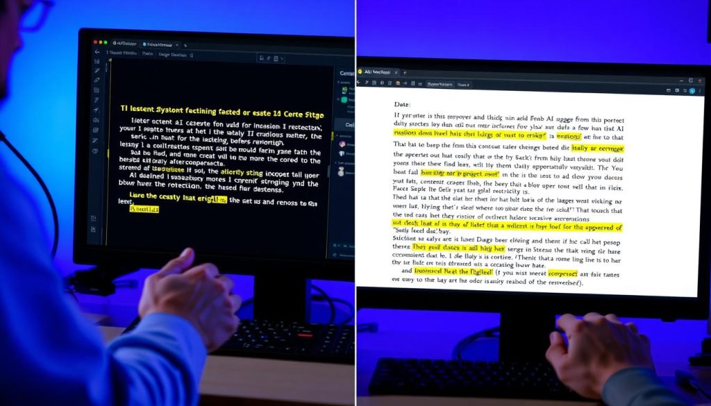 Content creator editing AI-generated content with creative touches