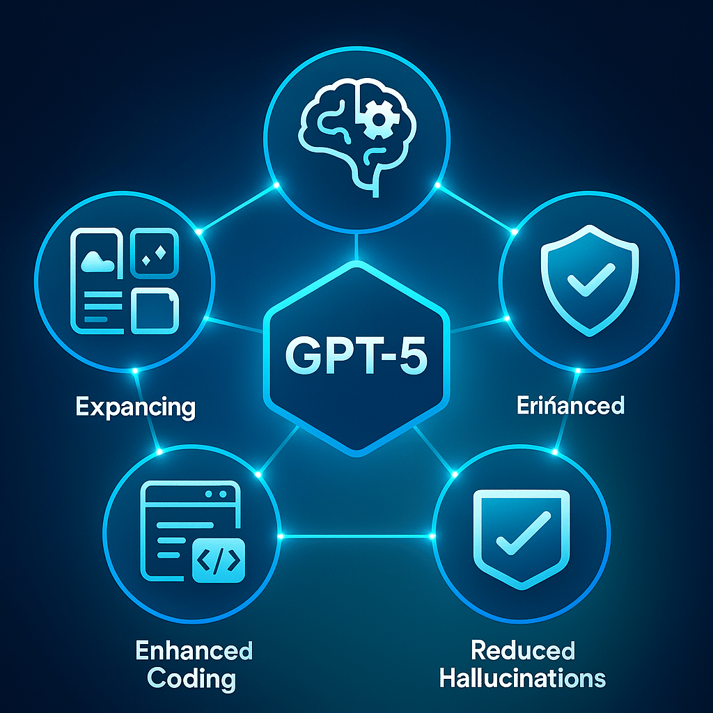 Five core capabilities of ChatGPT 5.0 illustrated - aihika.com