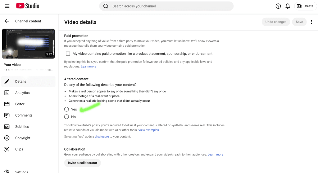YouTube AI Disclosure Labels 2025: Complete Guide 4 Desktop altered upload video 2