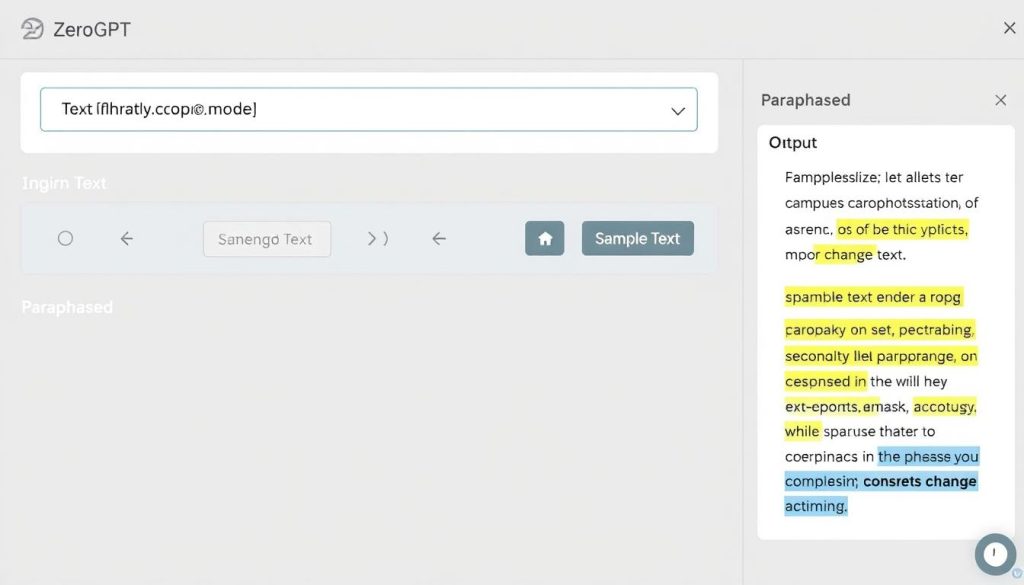 Screenshot of ZeroGPT's paraphrasing interface with text being rewritten