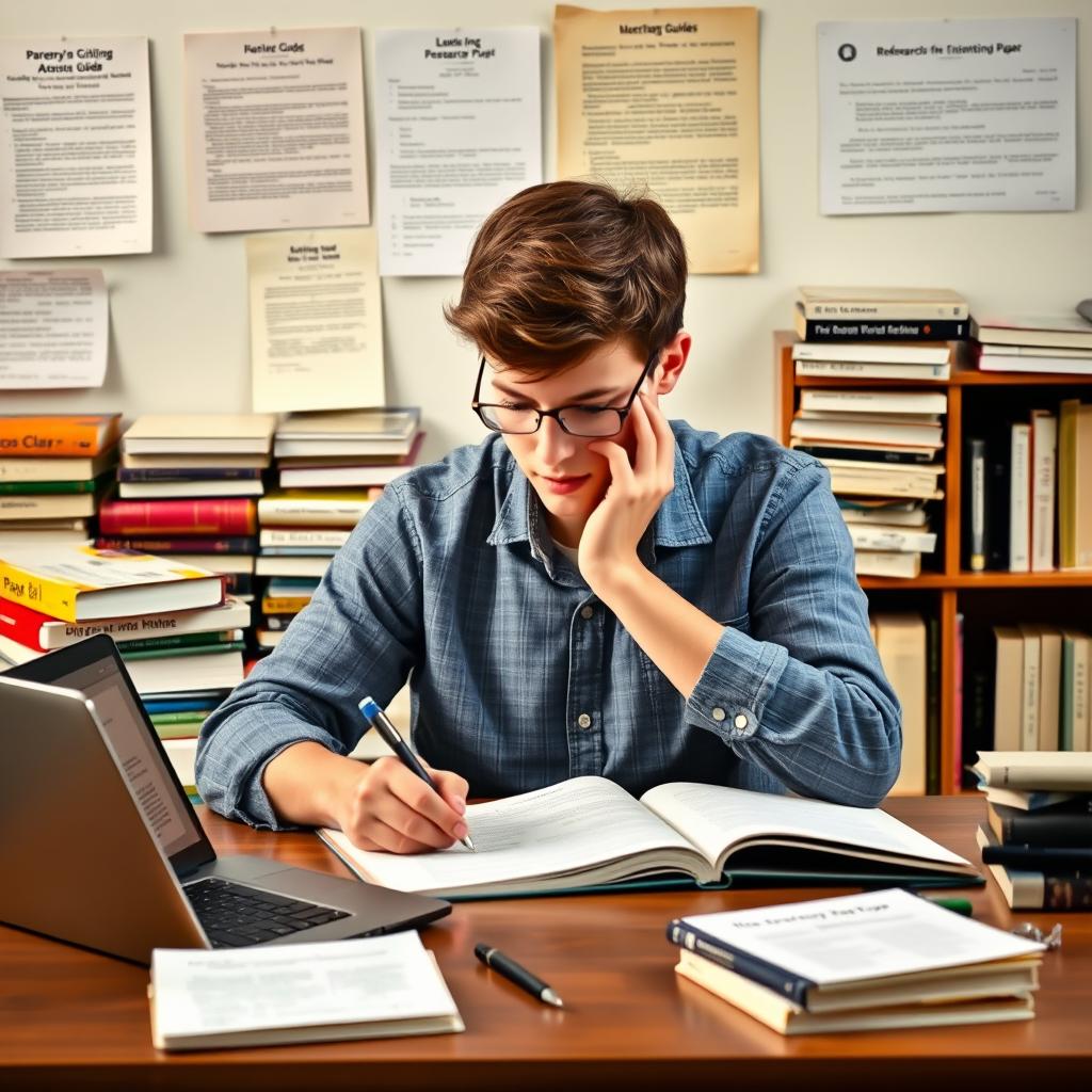 Student paraphrasing for an academic paper with books and citation guides