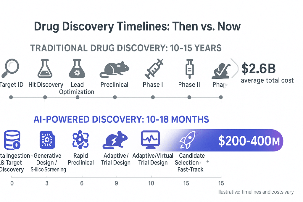 Ai Drug Discovery -Traditional Drug Discovery 10-15 YEARS" with AI-Powered Discovery 10-18 MONTHS - aihika.com