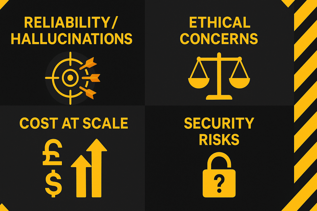 AI agents - consideration graphic with four quadrants showing key challenges - aihika.com