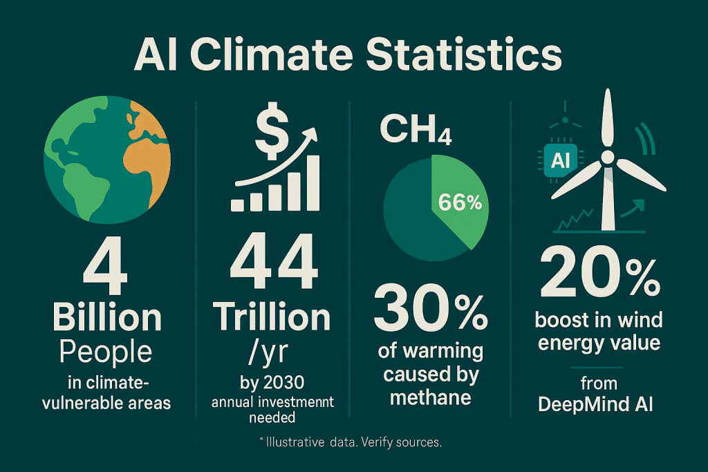 dashboard showing key AI climate statistics