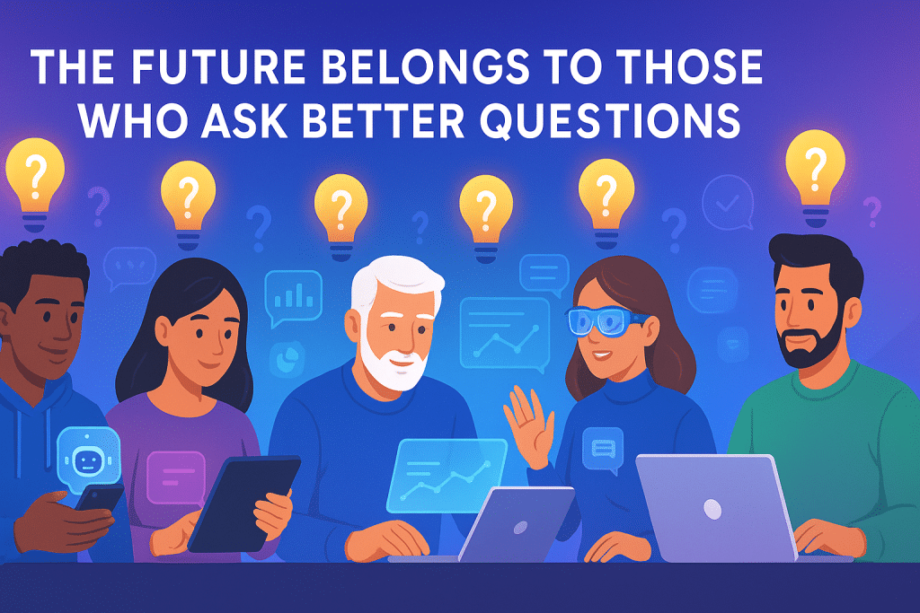 diverse people of different ages and backgrounds all engaging with AI on various devices - ask AI a question - aihika.com