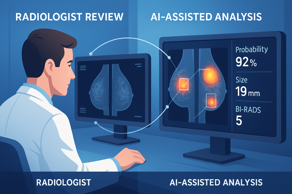 radiologist examining a mammogram on one side - AI Cancer Detection