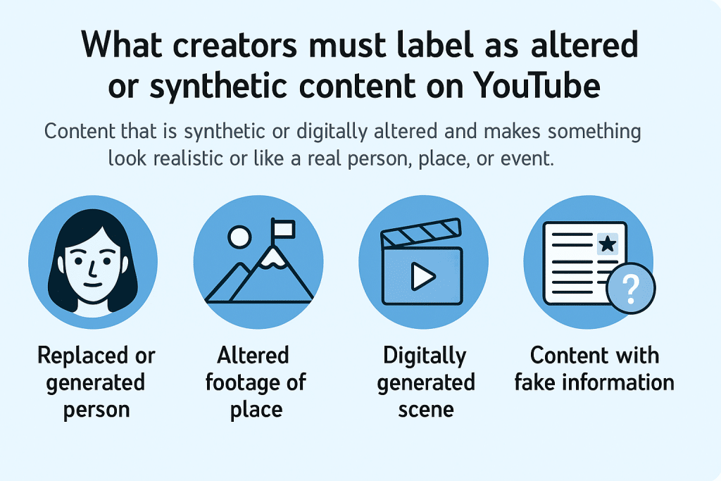 YouTube AI Disclosure Labels 2025: Complete Guide 2 what creators must label as altered or synthetic content on YouTube - youtube ai disclosure