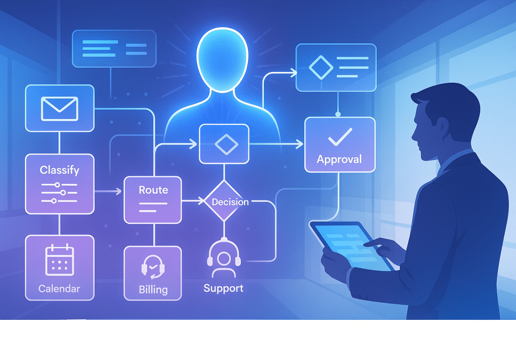 AI agents automating multi-step workflows with human oversight for approvals and exceptions in business processes. Technology Trends 2026 - aihika.com