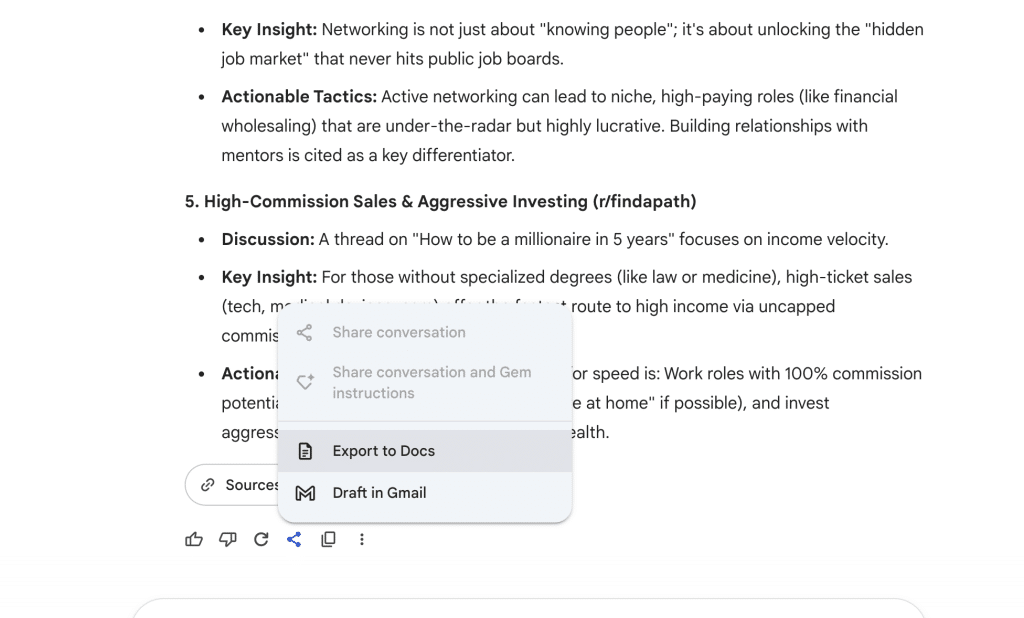 Gemini 3 Review (2025): Is It Finally Better Than GPT-5 for Coding & SEO? 4 Gemini 3 Export manually the result to google docs