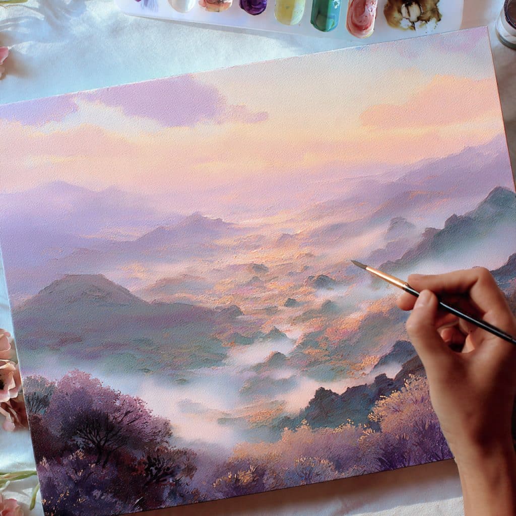 Hand-painted anime valley prompt - meta ai + midjourney